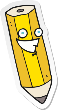 Bir insan tarafından çizilmiş mutlu bir karikatür kalemi çıkartması.