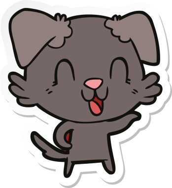 Bir insan tarafından çizilmiş gülen bir köpeğin çıkartması.