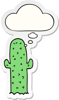 Düşünce baloncuğu insan tarafından çizilmiş bir çıkartma olan çizgi film kaktüsü.