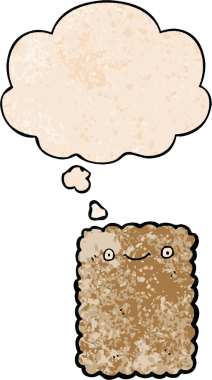 Düşünce baloncuklu çizgi film bisküvisi. Bir insan tarafından çizilmiş grunge doku tarzı.