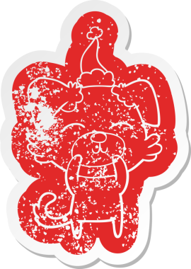 Bir insan tarafından çizilmiş Noel Baba şapkası takan bir köpeğin garip bir karikatürü.