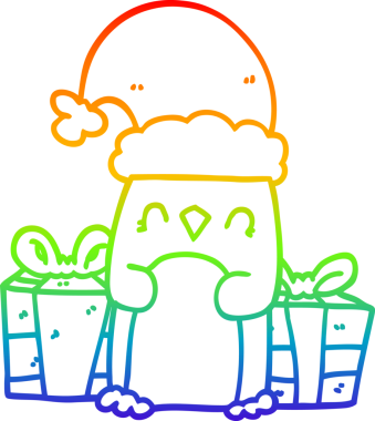 Gökkuşağı gradyan çizgisi Bir insan tarafından çizilmiş şirin bir noel pengueni