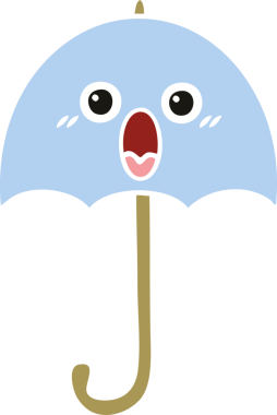 Bir insan tarafından çizilmiş düz renkli bir şemsiye.