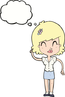 Bir insan tarafından çizilmiş düşünce baloncuğu olan güzel bir kadın.