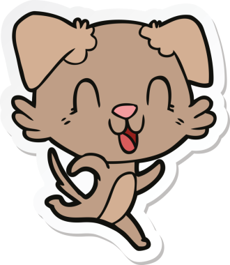 Bir insan tarafından çizilmiş gülen bir köpeğin çıkartması.