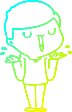 Bir çizgi film karakteri çizen soğuk gradyalı mutlu çocuk bir insan tarafından çizildi.