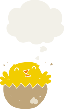 Düşünce baloncuğu olan, bir insan tarafından çizilmiş karikatür kuluçkaya yatmış piliç.