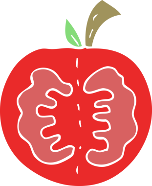 Bir insan tarafından çizilmiş domatesin düz renk çizimi