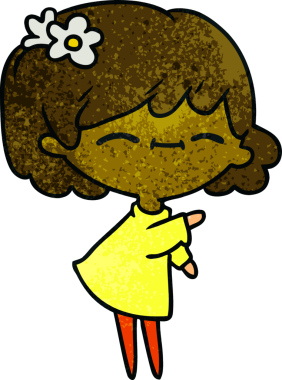 Bir insan tarafından çizilmiş, el yazısıyla çizilmiş tatlı bir kawai kızı karikatürü.