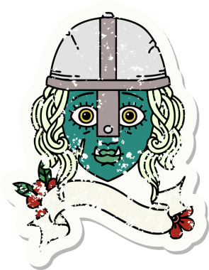 Retro Dövme Biçimli Ork savaşçı yüzü bir insan tarafından çizilmiş