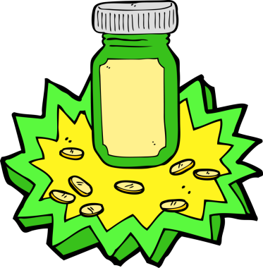 Bir insan tarafından çizilmiş bir kutu dolusu hap.