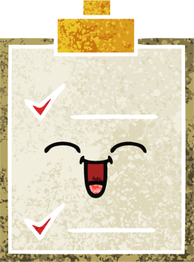 Bir insan tarafından çizilmiş bir kontrol listesinin retro illüstrasyon tarzı karikatürü