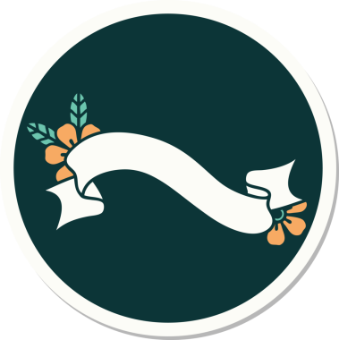 Geleneksel dövme stili bir pankart ve insan tarafından çizilmiş çiçekler.