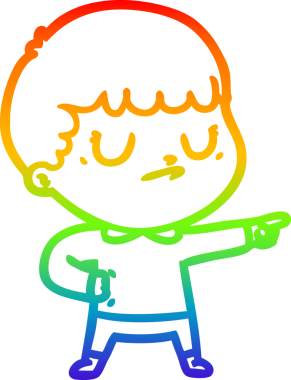 Gökkuşağı gradyan çizgi çizimi bir insan tarafından çizilmiş huysuz bir çocuk