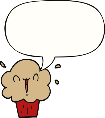 Bir insan tarafından çizilmiş konuşma balonlu kek.