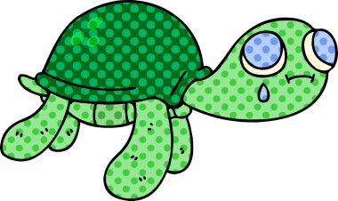 Bir insan tarafından çizilmiş çizgi roman tarzı garip bir kaplumbağa.