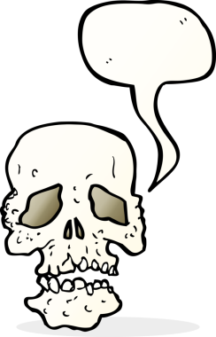 Bir insan tarafından çizilmiş, konuşma baloncuklu bir kafatası.