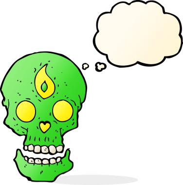 Bir insan tarafından çizilmiş düşünce baloncuklu mistik kafatası.