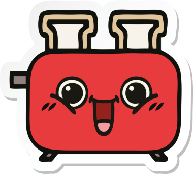 Bir insan tarafından çizilmiş bir tost makinesinin şirin bir karikatürü.