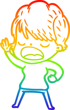 Gökkuşağı gradyan çizgi çizimi bir insan tarafından çizilmiş bir karikatür kadın