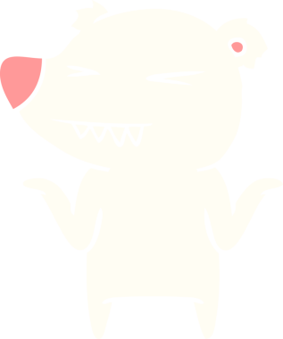 Kızgın kutup ayısı düz renkli çizgi film bir insan tarafından çizilmiş omuz silkiyor.