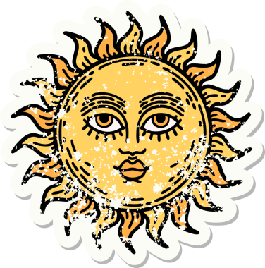 Bir insan tarafından çizilmiş, geleneksel güneş stili bir dövme.