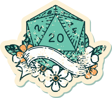 Retro Dövme Biçimi Doğal 20 D20 zar bir insan tarafından çizildi