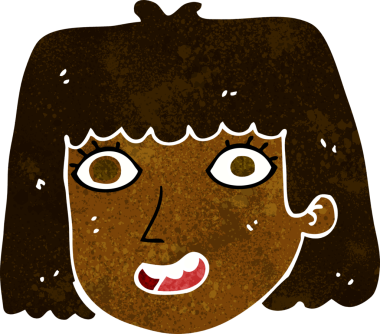 Bir insan tarafından çizilmiş mutlu kadın yüzü.