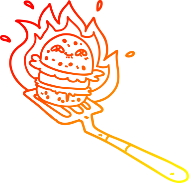 Bir insan tarafından çizilmiş çizgi film hamburgerinin sıcak gradyan çizimi