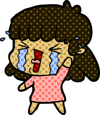 Bir insan tarafından çizilmiş gözyaşları içindeki çizgi film kadını.