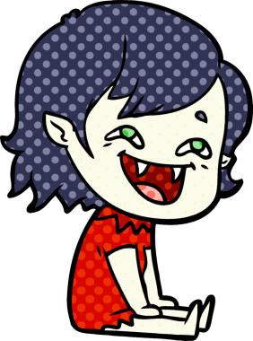 Bir insan tarafından çizilmiş gülen vampir kız çizgi filmi.