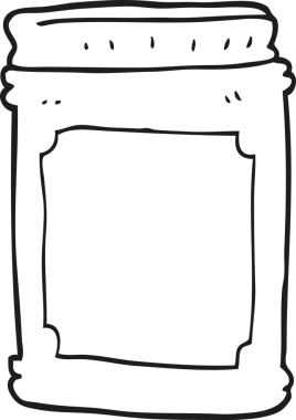 Bir insan tarafından çizilmiş siyah beyaz karikatür kavanozu.