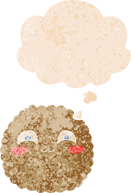 Düşünce baloncuklu çizgi film bisküvisi grunge sıkıntılı retro dokuma tarzı bir insan tarafından çizilmiş