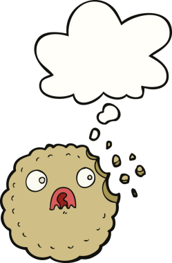 Bir insan tarafından çizilmiş düşünce balonlu ürkek kurabiye çizgi filmi.