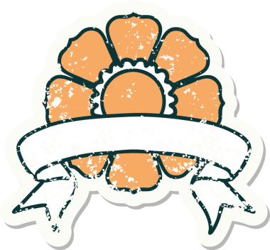 Bir insan tarafından çizilmiş çiçeğin bayrağını taşıyan eski bir etiket.