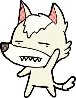 Bir insan tarafından çizilmiş dişleri gösteren bir kurt çizgi filmi.