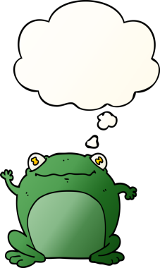 Bir insan tarafından çizilmiş, düşünce baloncuklu çizgi film kurbağası.