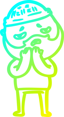 Bir insan tarafından çizilmiş sakallı, endişeli bir çizgi film çizimi.