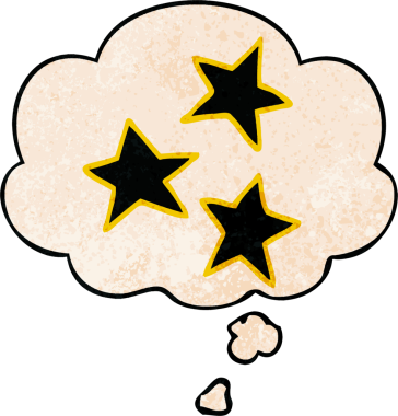 Bir insan tarafından çizilmiş grunge desen tarzında düşünce baloncuğu olan çizgi film yıldızları.