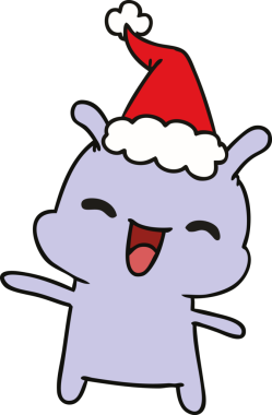 Bir insan tarafından çizilmiş Kawai uzaylısının Noel karikatürü.