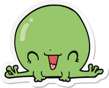 Bir insan tarafından çizilmiş karikatür kurbağasının çıkartması.