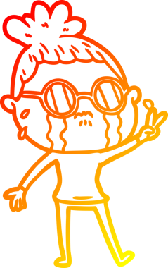 Bir insan tarafından çizilmiş gözlüklü, ağlayan bir kadının çizgi film çizimi.