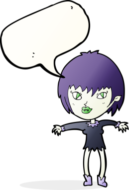 Bir insan tarafından çizilmiş konuşma balonu olan vampir kız.