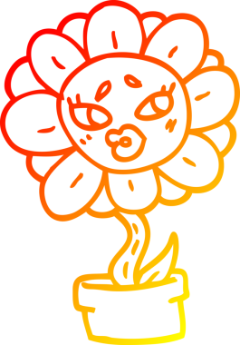 Bir insan tarafından çizilmiş karikatür saksısının sıcak çizgi çizimi