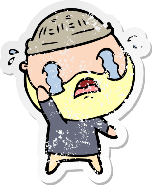 Çizgi film sakallı bir adamın sıkıntılı çıkartması bir insan tarafından çekilen el sallayarak ağlıyordu.