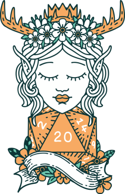 Retro Dövme Tarzı Elf Karakteri Bir insan tarafından çizilmiş doğal yirmi zar ile