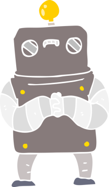 Bir insan tarafından çizilmiş düz renkli çizgi film robotu