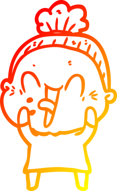 Bir insan tarafından çizilmiş mutlu, yaşlı bir kadının sıcak çizgi çizimi.