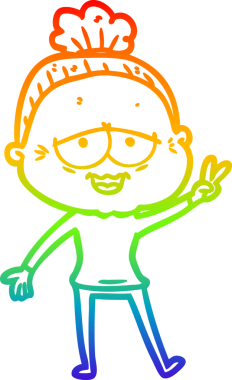 Gökkuşağı gradyan çizgi çizimi Bir insan tarafından çizilmiş mutlu yaşlı kadın