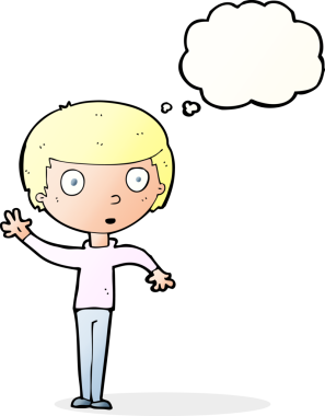 Bir insan tarafından çizilmiş düşünce baloncuğu olan bir çocuk.